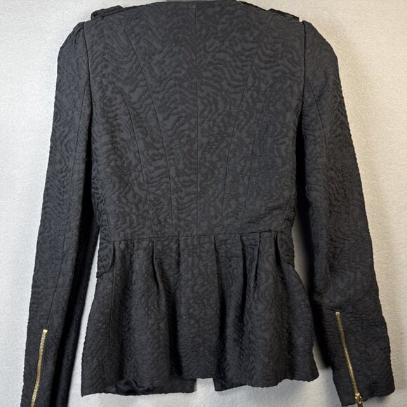 Zara Black Scroll Jacquard Embroidered Pleated Prep Jacket Blazer Womens Size XS - Picture 10 of 13